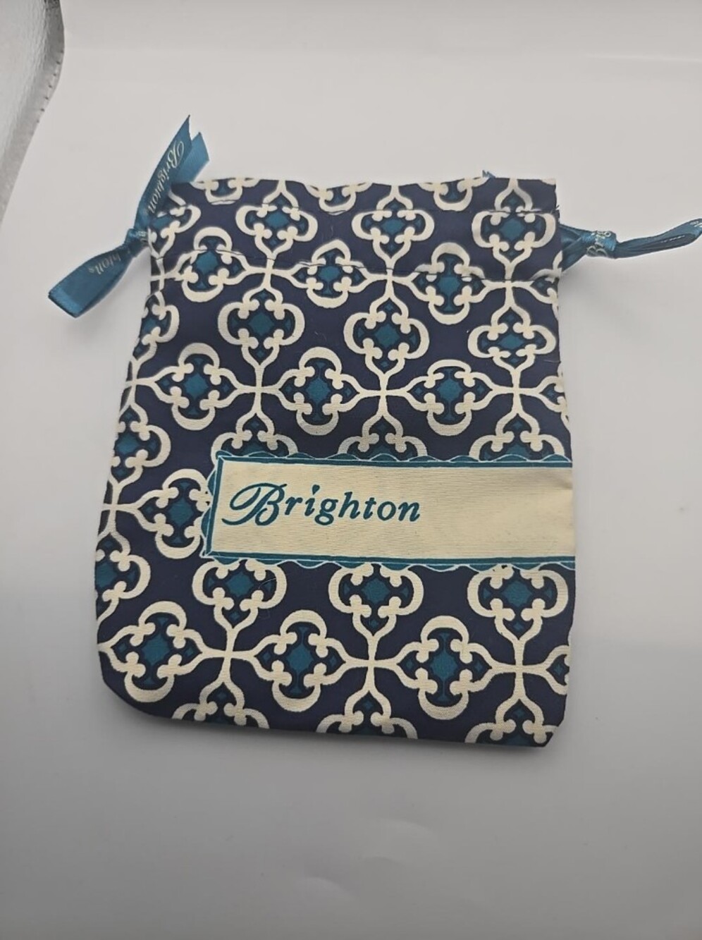 Brighton Drawstring Jewelry Travel Pouch Bag Navy Blue Teal Heart Logo
